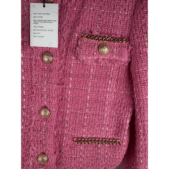 Generation Love Kristen Pink Tweed Blazer Gold AccentsvSize XS NWT - Picture 4 of 7